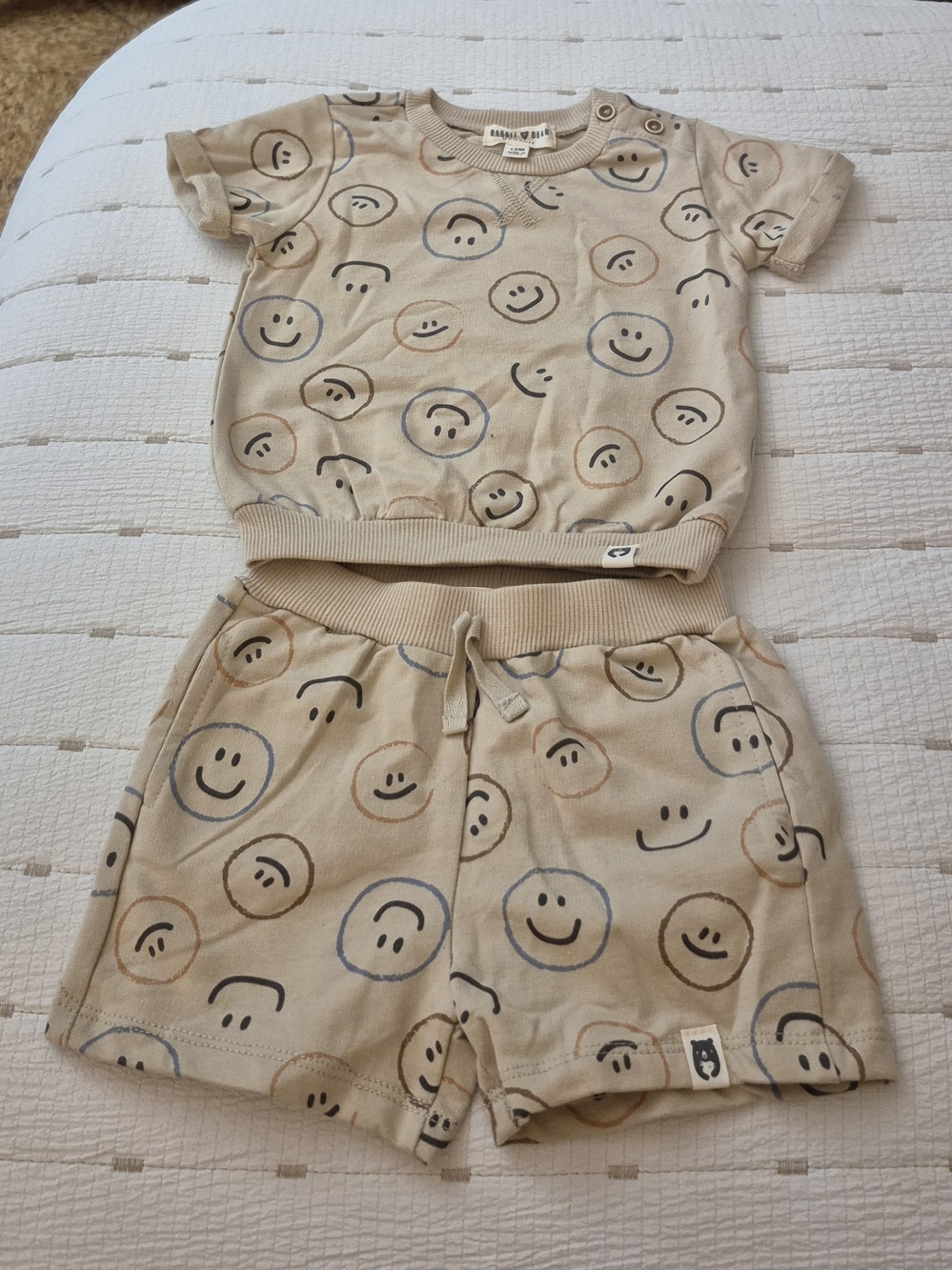 Children's Smiley Face Short Set - Beige